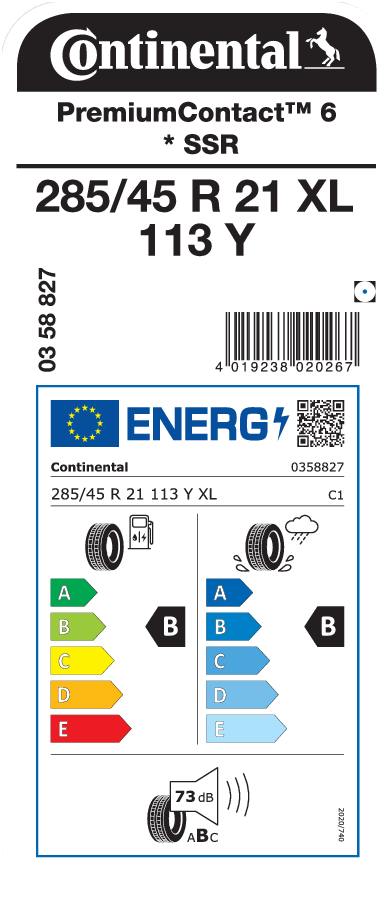 Pneumatika Continental PremiumContact 6 285/45 R21 113Y XL SSR * Continental PremiumContact 6 285/45 R21 113Y XL SSR *